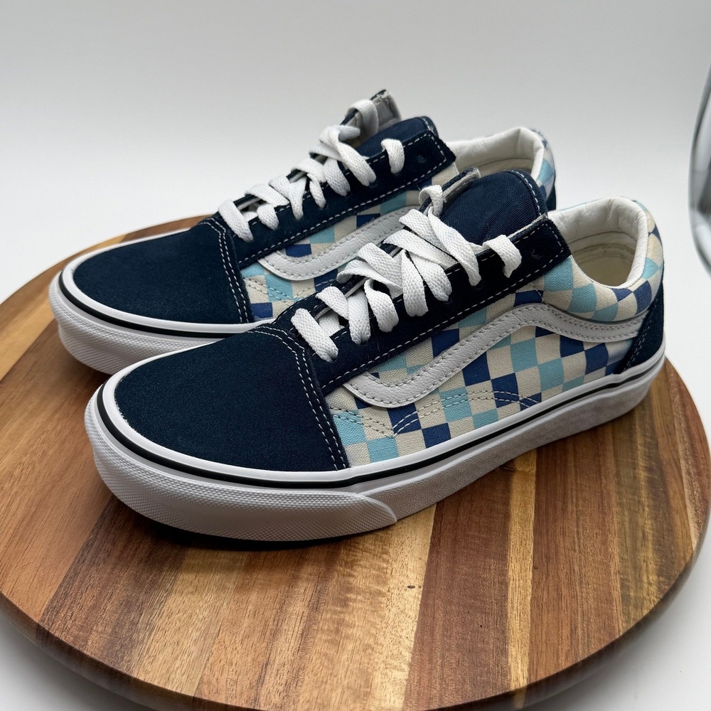 Vans Old‎ Skool Men's 6.5 Women's 8 UK 5.5 Blue Checkerboard Canvas Skate 0793